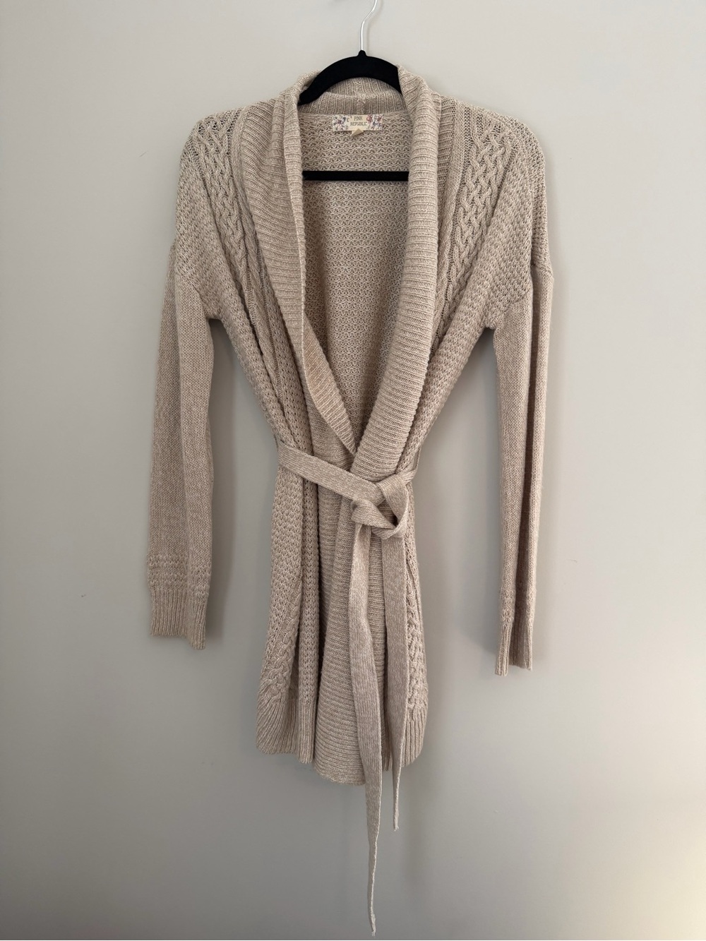 Cozy Shawl Collar Belted Cardigan Sweater - Beige